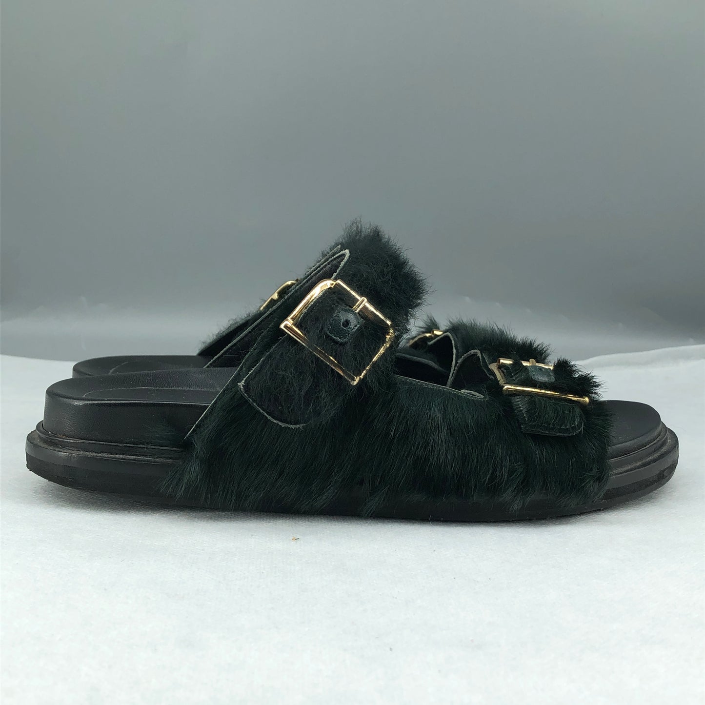 Marni Women's Fussbett Shearling Sandals 37 Green/Black