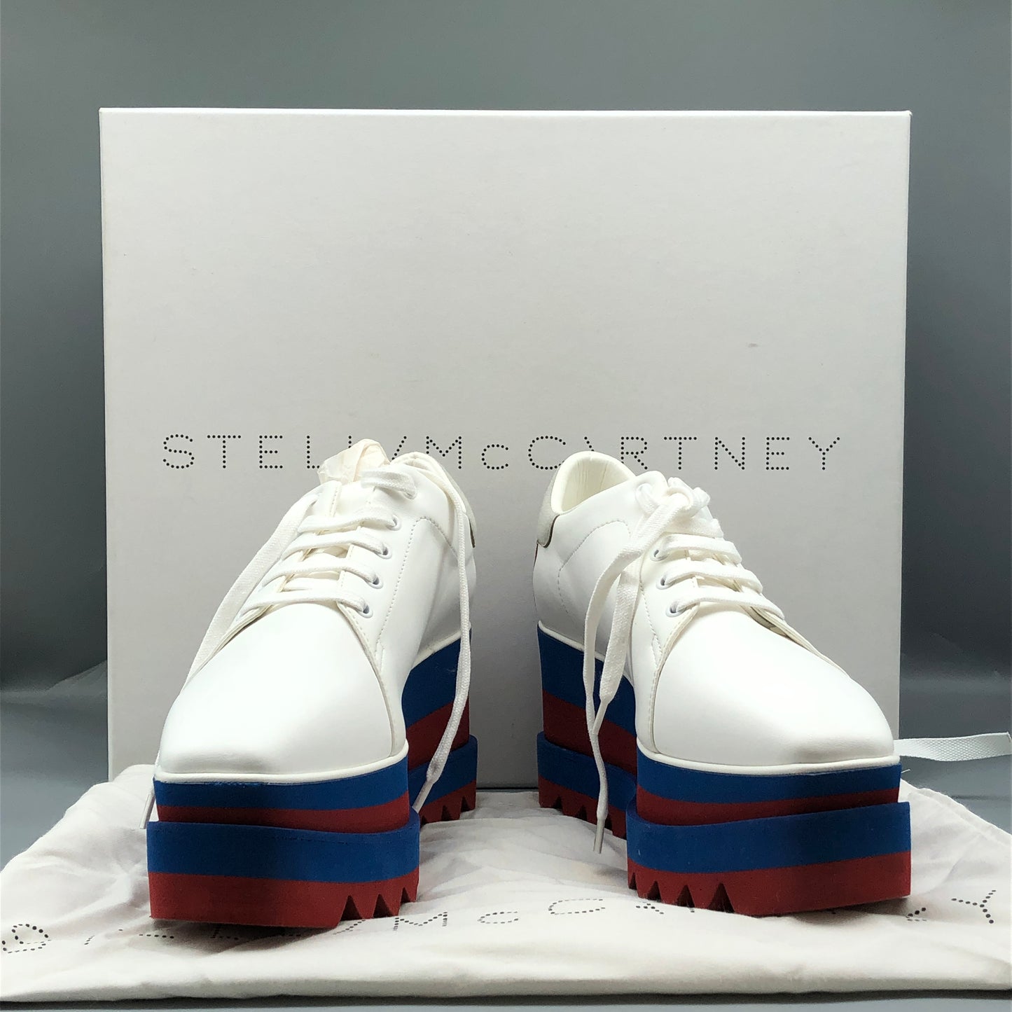 Stella McCartney White/Blue/Red Platform Sneakers Women's Shoes Size 36