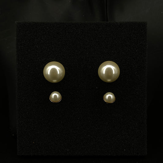 Christian Dior Gold Tone Double Pearl Stud Earrings