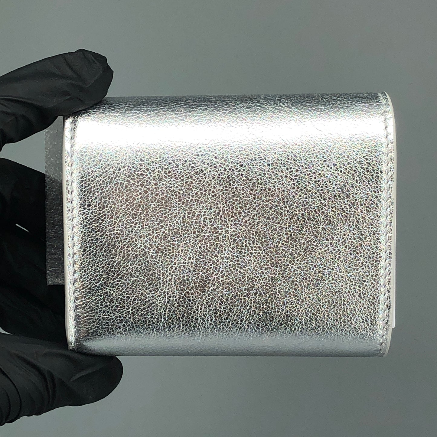 Celine Triomphe Silver Metallic Leather Trifold Wallet