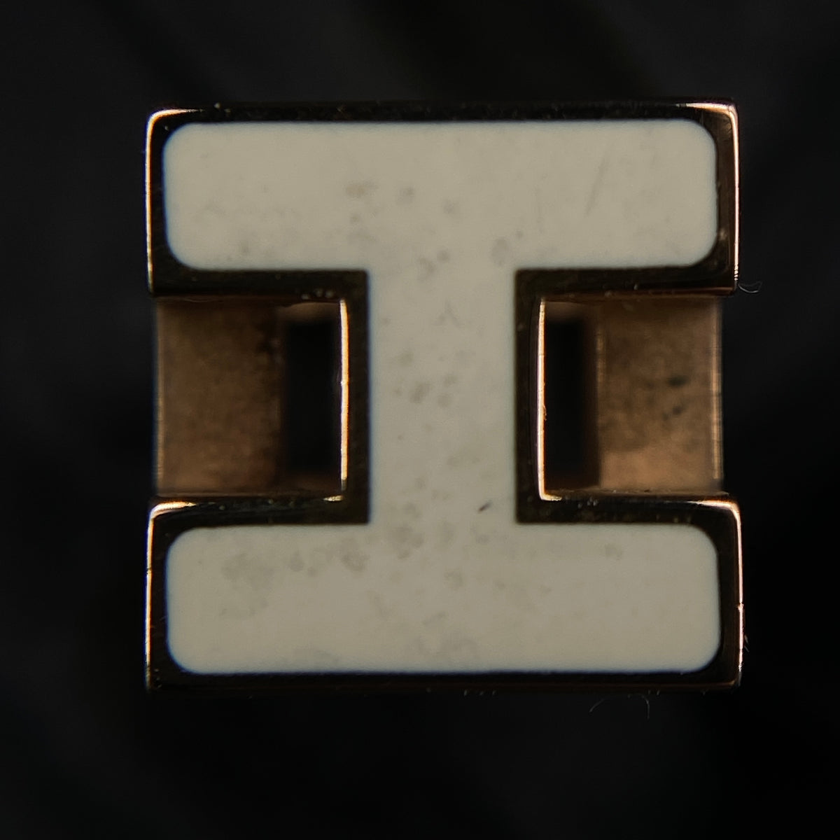 Hermes Gold & Cream H Logo Stud Earrings