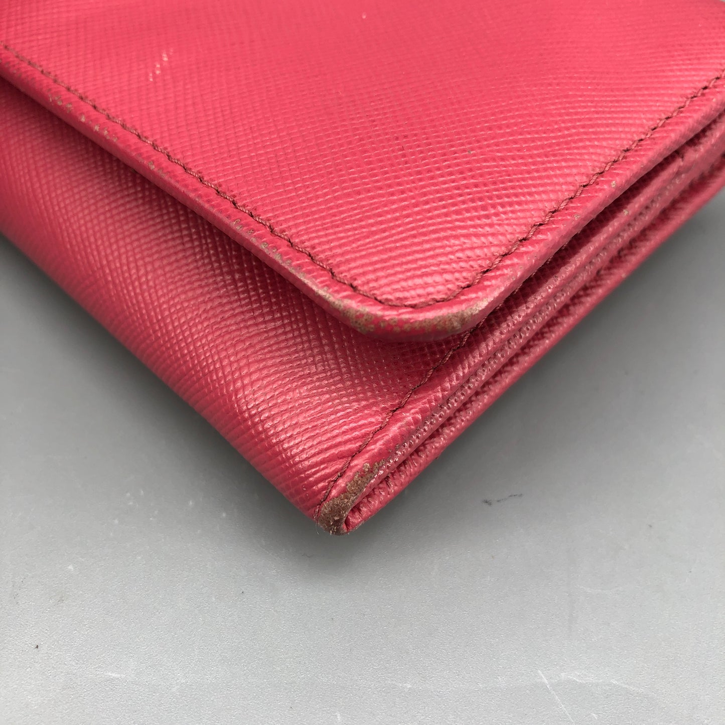 Prada Pink Saffiano Leather Flap Long Wallet