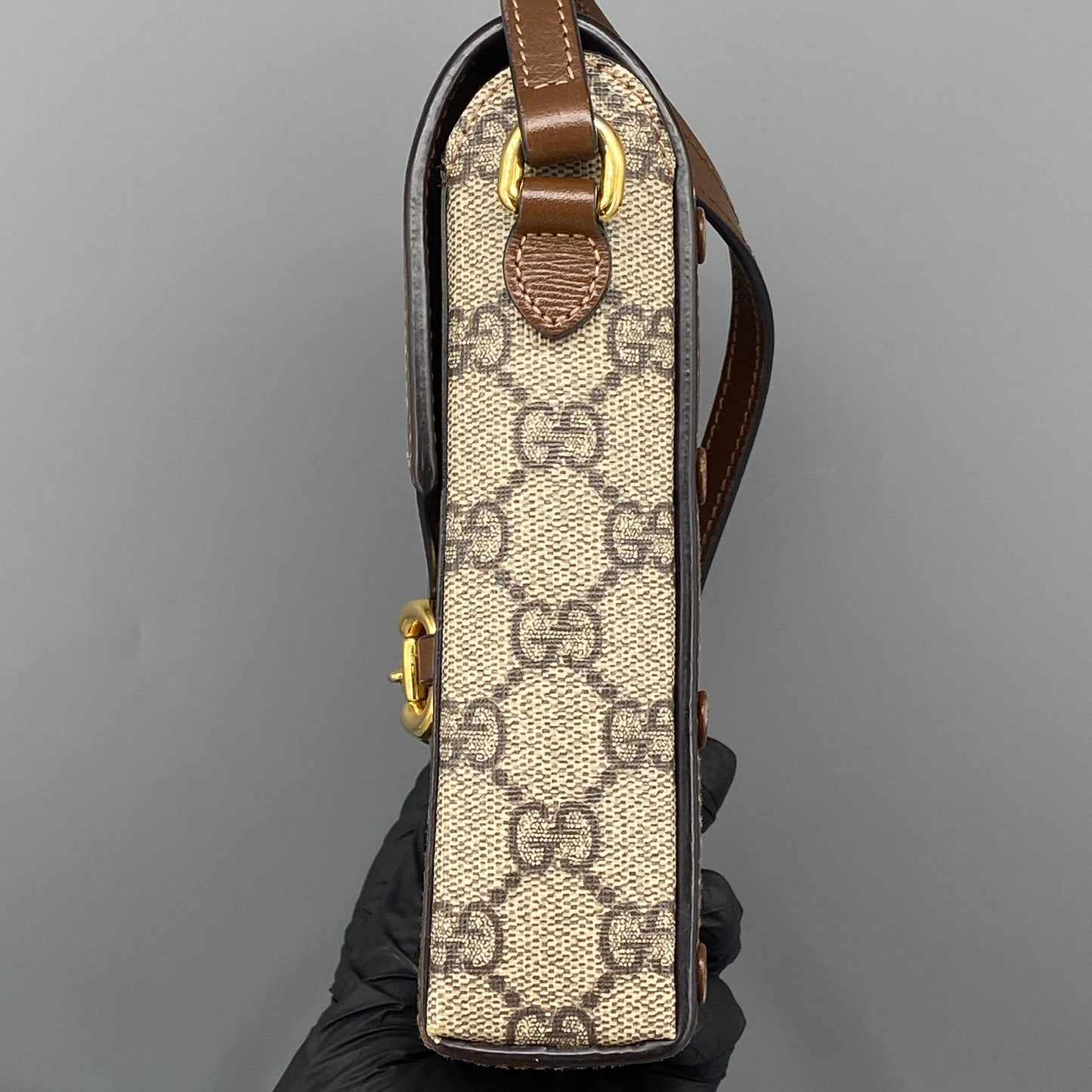 Gucci Beige GG Canvas Horsebit Mini Phone Crossbody Bag