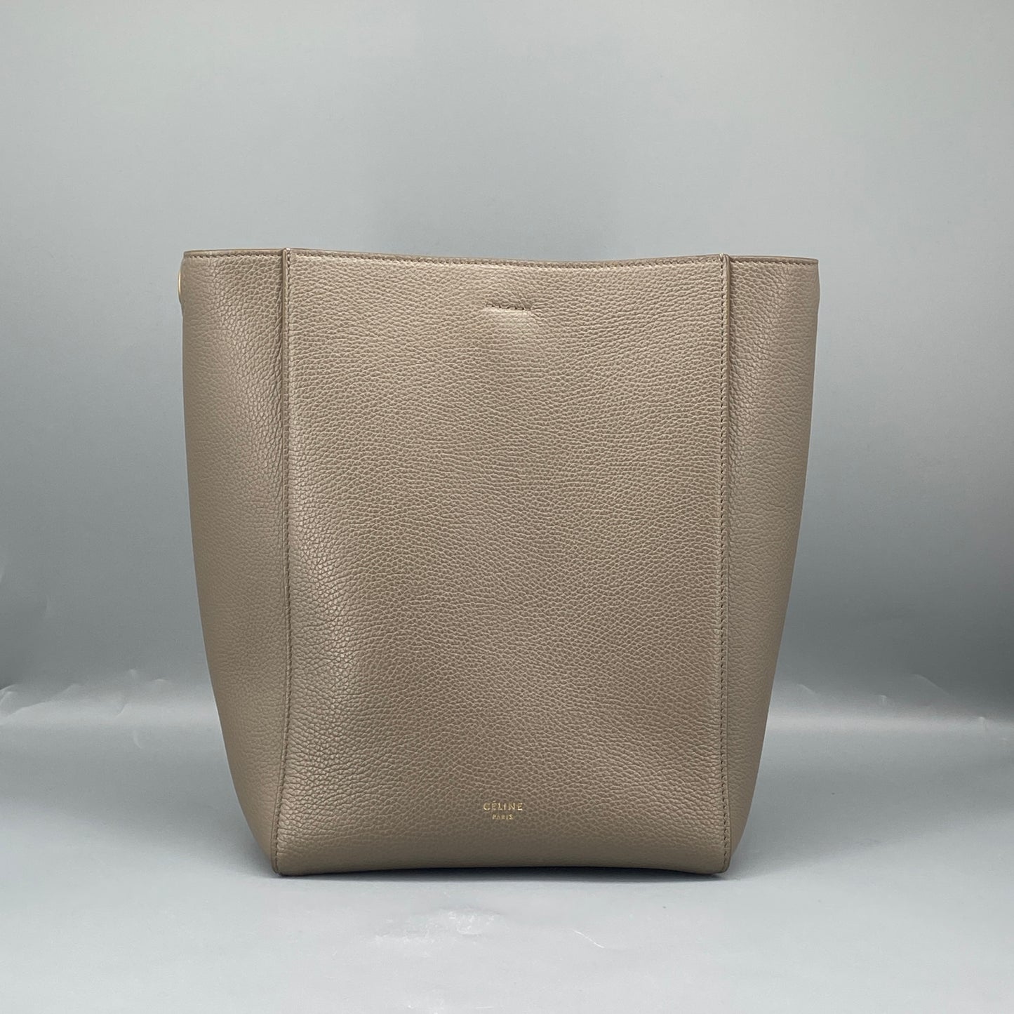 Celine Taupe Pebbled Leather Bucket Shoulder Bag