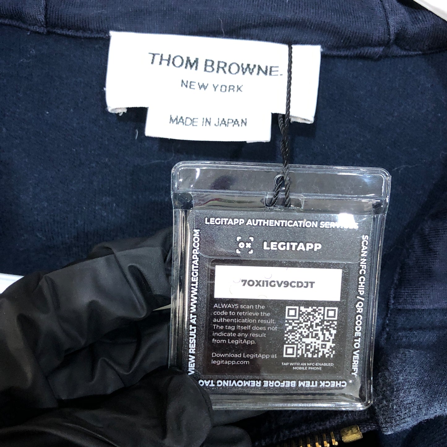 Thom Browne Classic 4-Bar Zip-Up Hoodie Size 40 Navy Blue