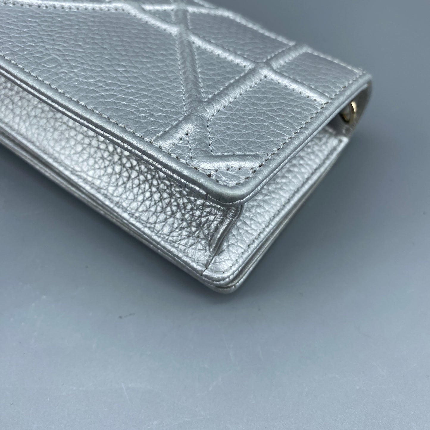 Christian Dior Mini Silver Metallic Pebbled Leather Shield Logo WOC Crossbody Bag