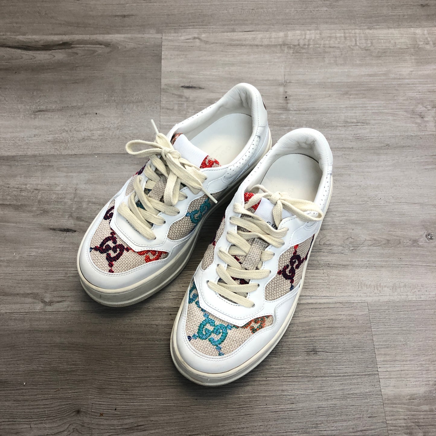Gucci Ace GG Supreme Canvas Web Sneaker Shoes 36 White Blue Red