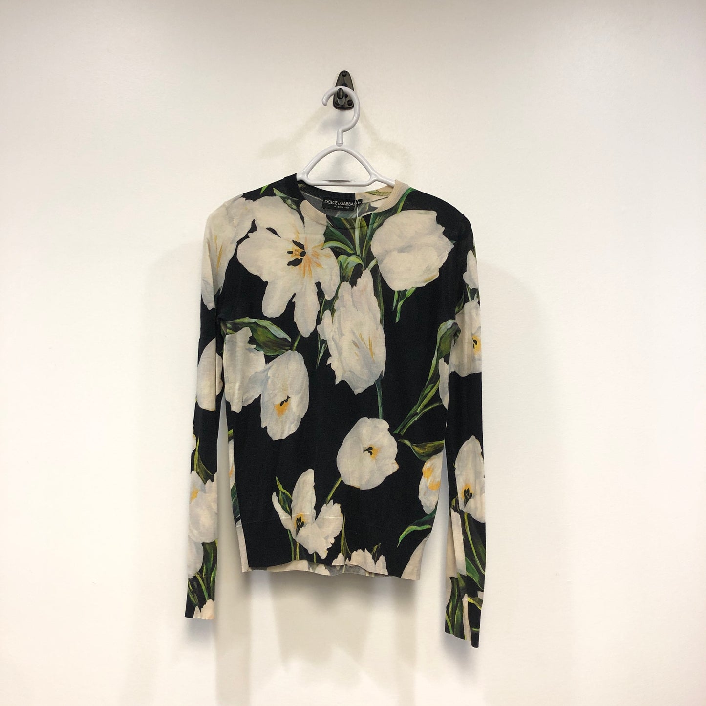 Dolce & Gabbana Black White Floral Round Neck Knit Top 42