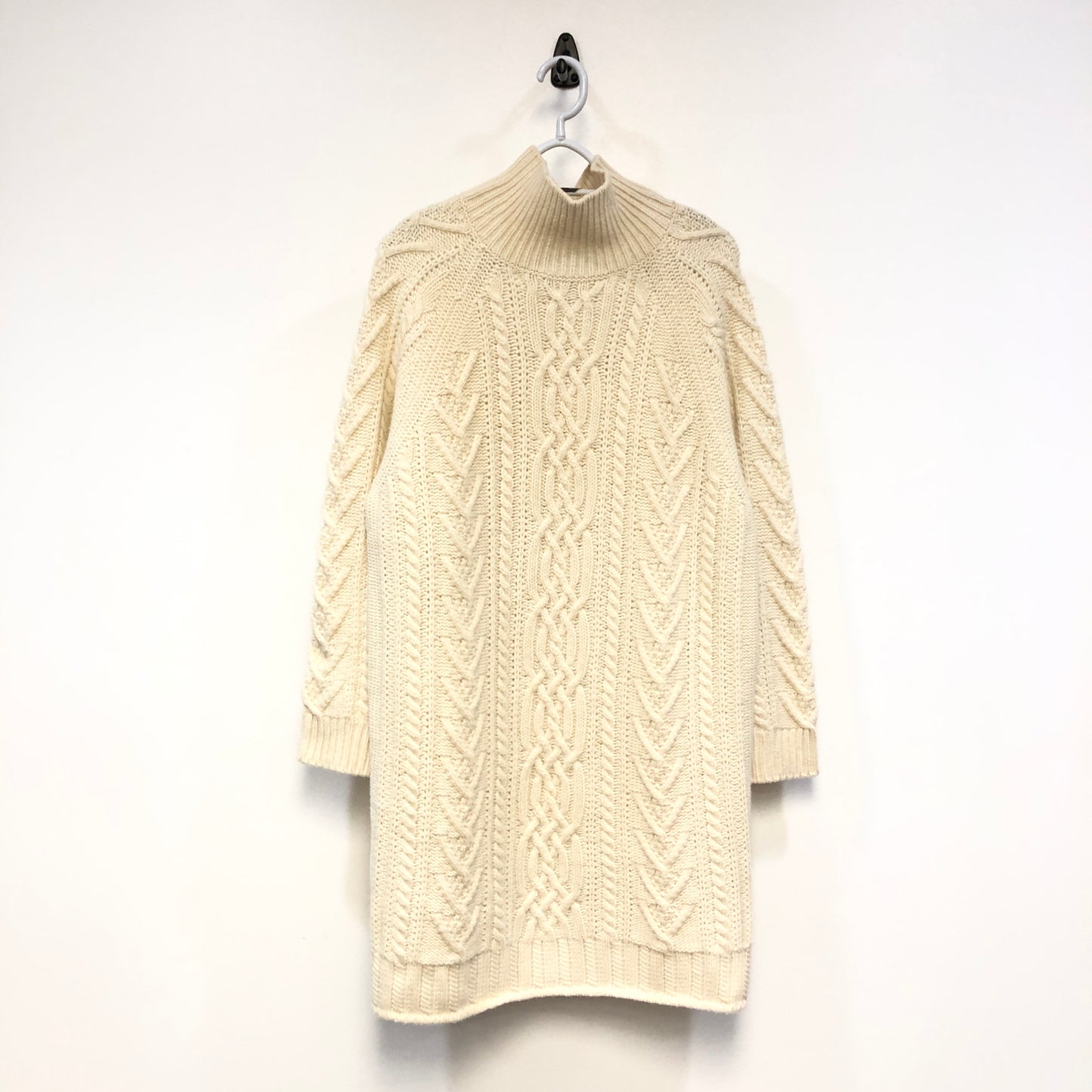 Intrend Off White Cable Knit Turtleneck Midi Sweater Dress Size XL