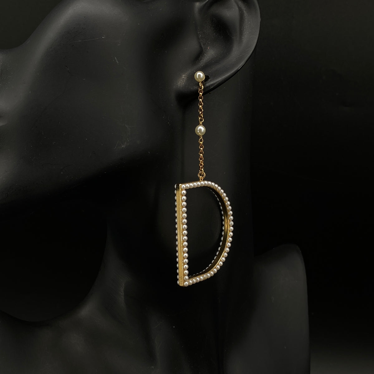 Christian Dior Pearl & Gold Tone CD Drop Earrings