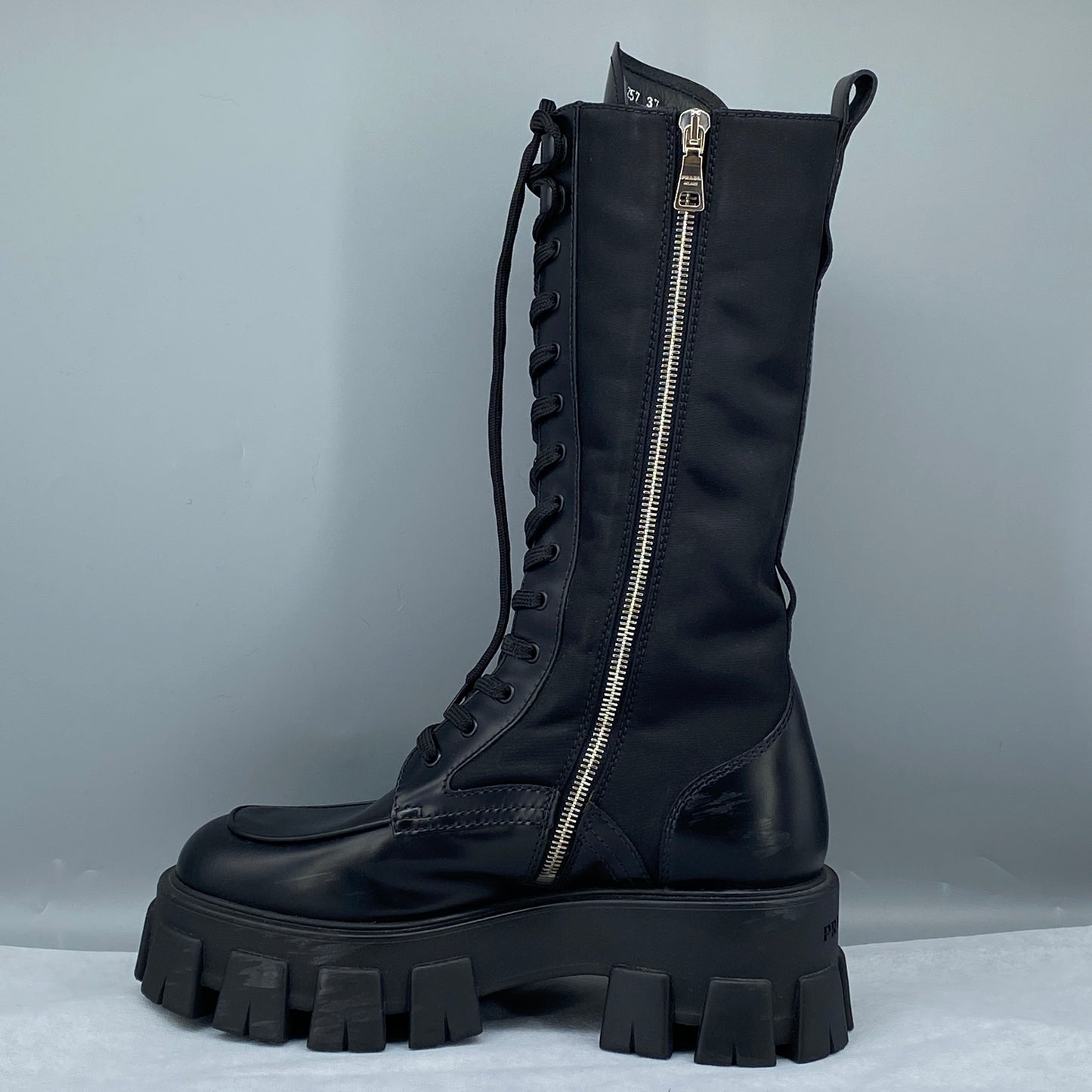 Prada Black Lace‑Up Combat Tall Boots Women Shoes Size 37