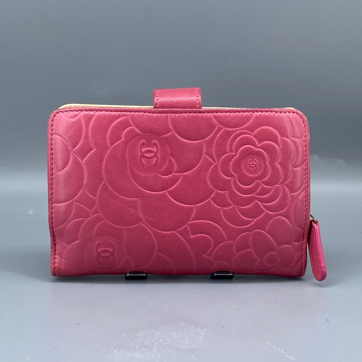 Chanel Pink Camellia Embossed Leather Flap Wallet