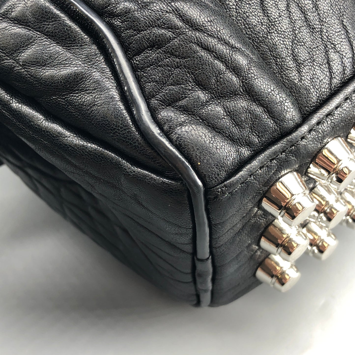 Alexander Wang Ruched Leather Studded Boston Bag Black