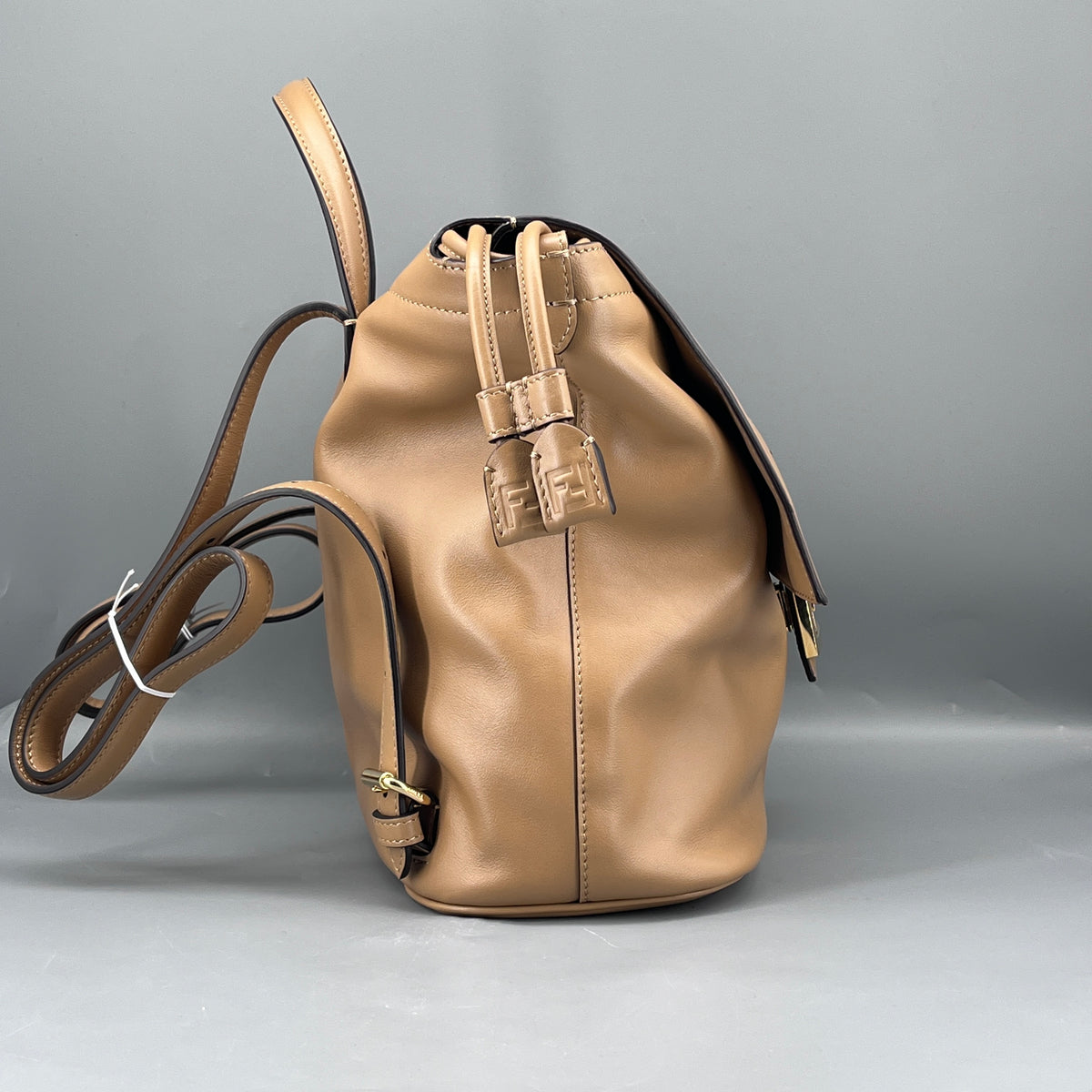 Fendi Brown beige Leather FF-clasp Backpack