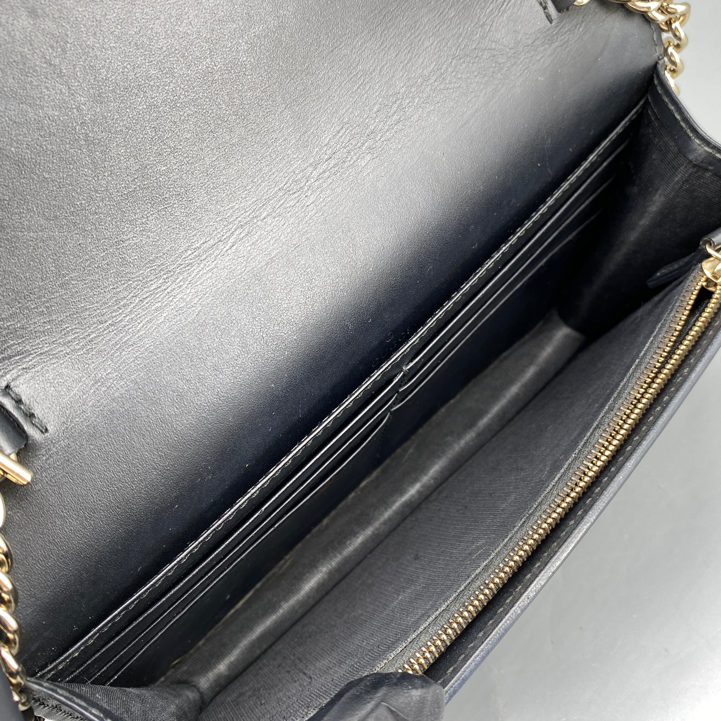 Gucci Black GG Embossed Chain Wallet Bag