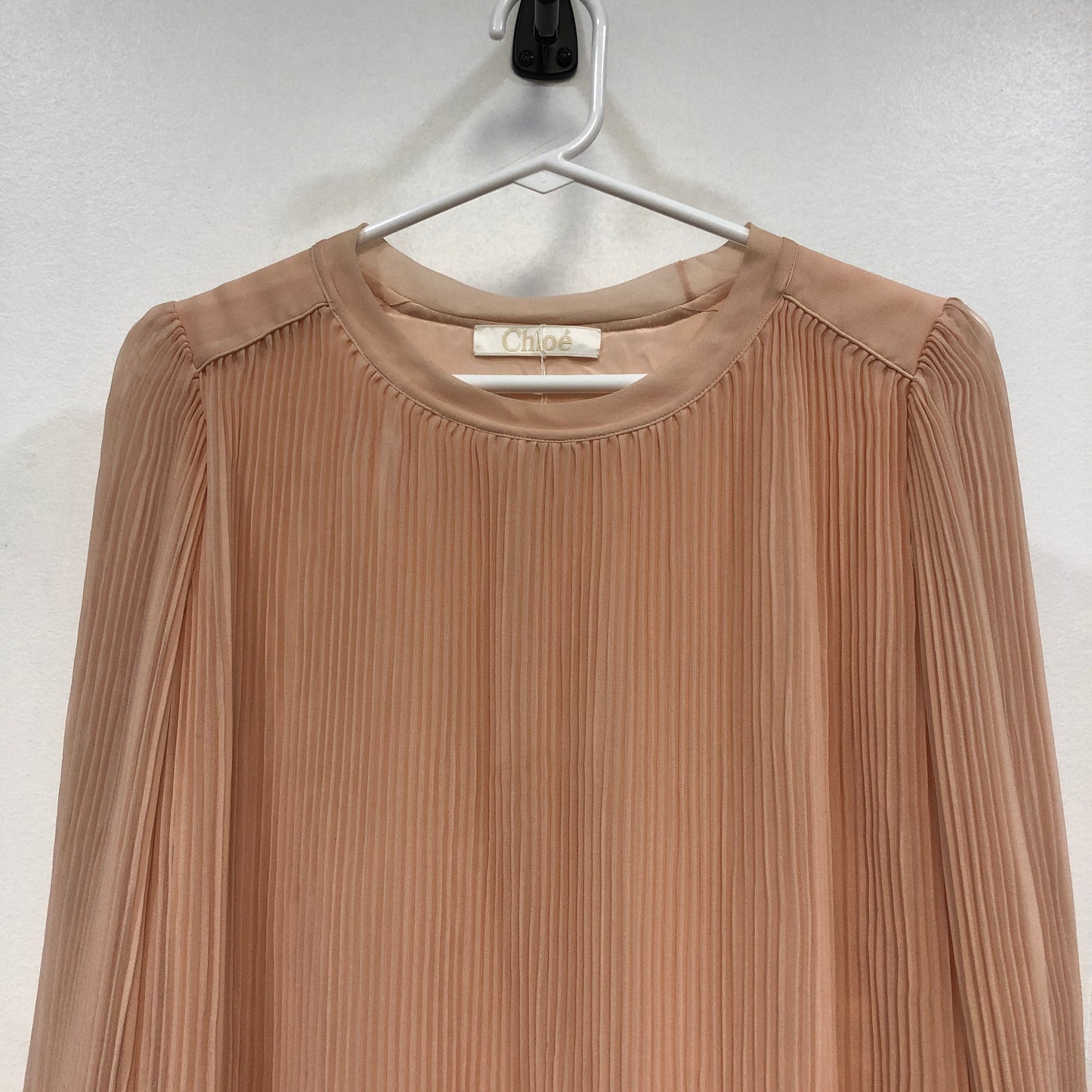 Chloe Pink Pleated Chiffon Ruffle Hem Dress Size 34