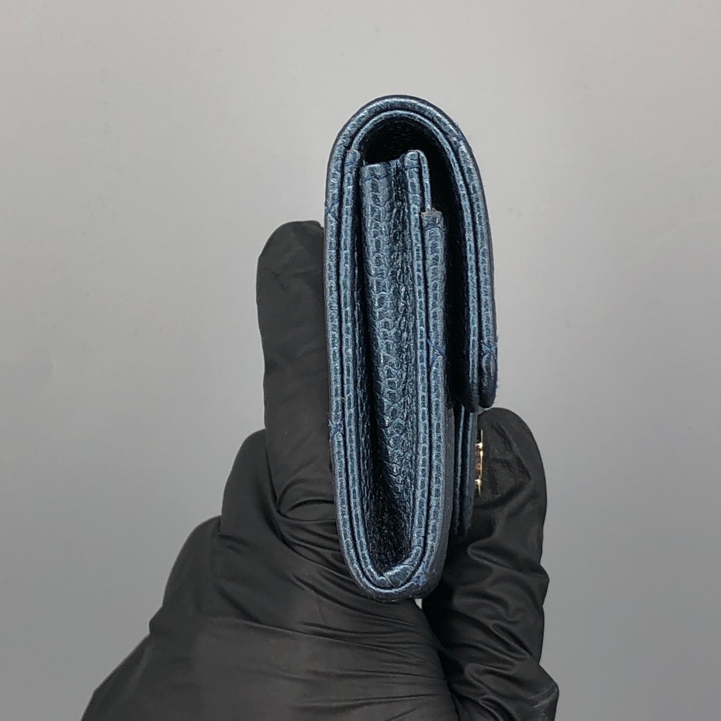 Chanel Classic Flap Blue Caviar Leather Short Wallet