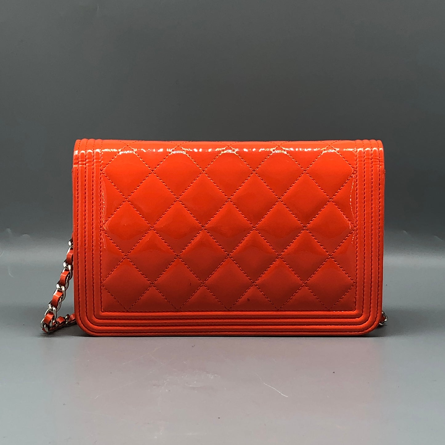 Chanel Boy Neon Orange Patent Leather Wallet on Chain Bag