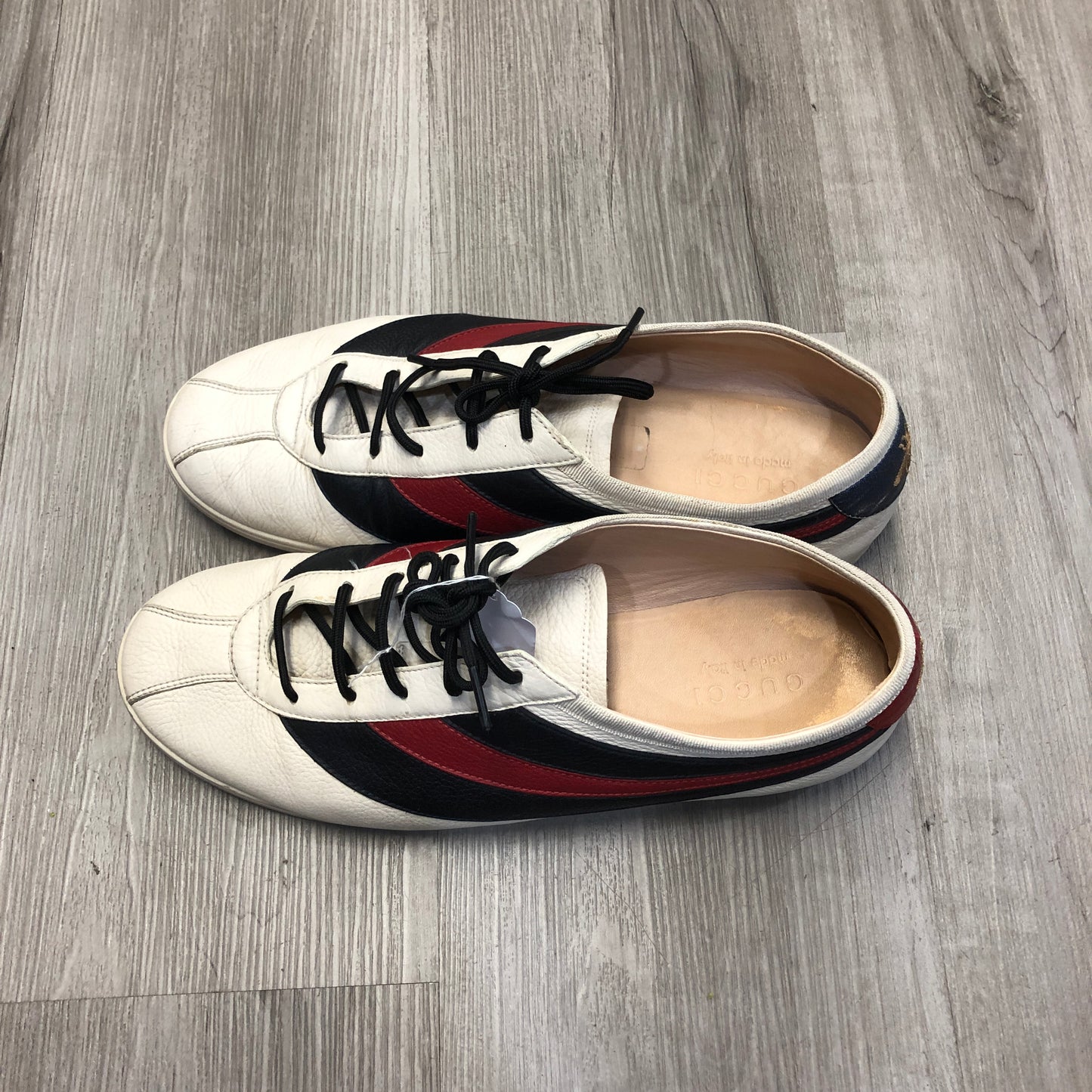 Gucci Men's White Leather Low-Top Sneakers with Web Detail Size 9