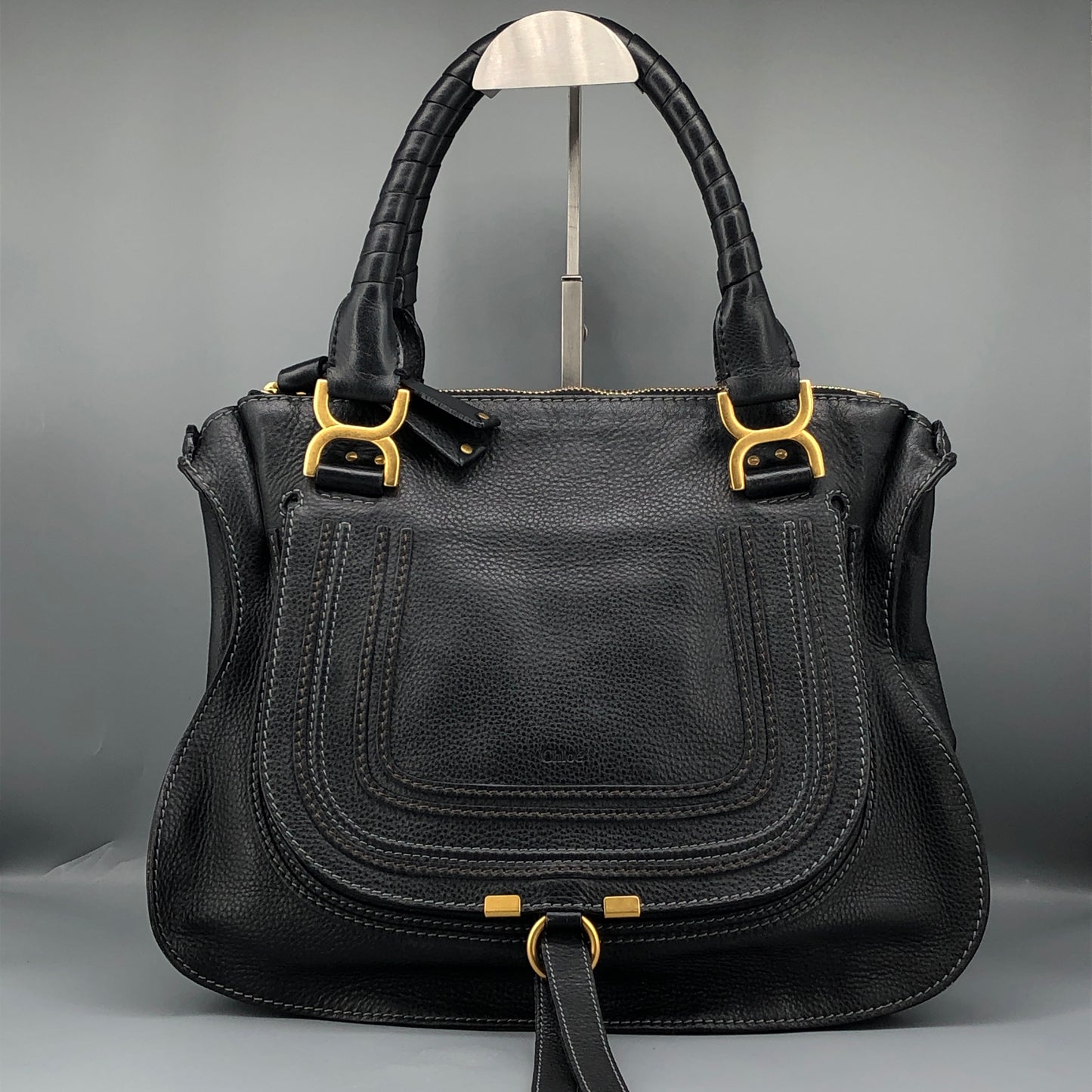 Chloe Black Marcie Large Grain Leather Tote Bag