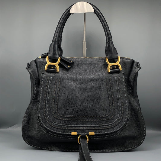 Chloe Black Marcie Large Grain Leather Tote Bag