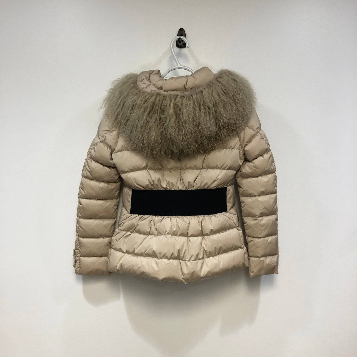 Moncler Beige Fur Hood Down Puffer Jacket Size 1
