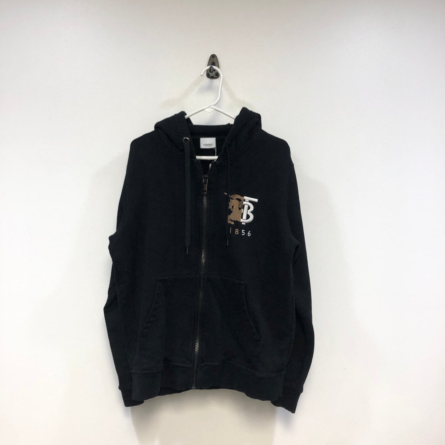 Burberry Black Full‑Zip Hoodie TB Logo Sweatshirt Size S