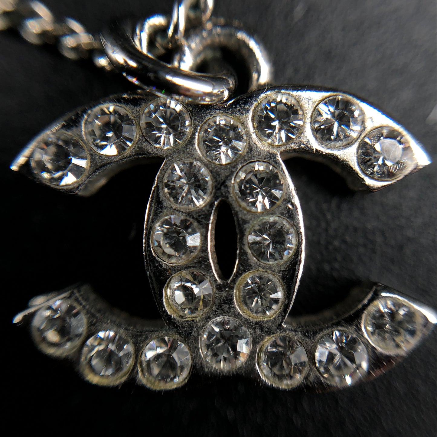 Chanel Silver-Tone Crystal CC Pendant Necklace