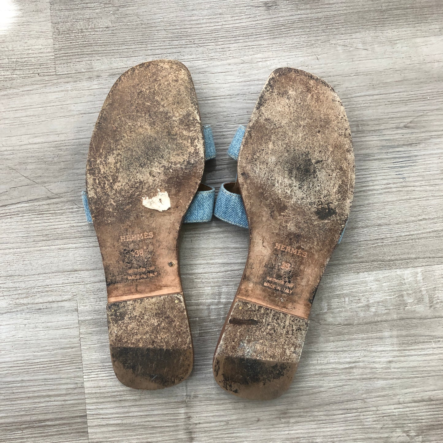 Hermes Women's Oran Denim Slide Sandals Size 38 Blue Denim