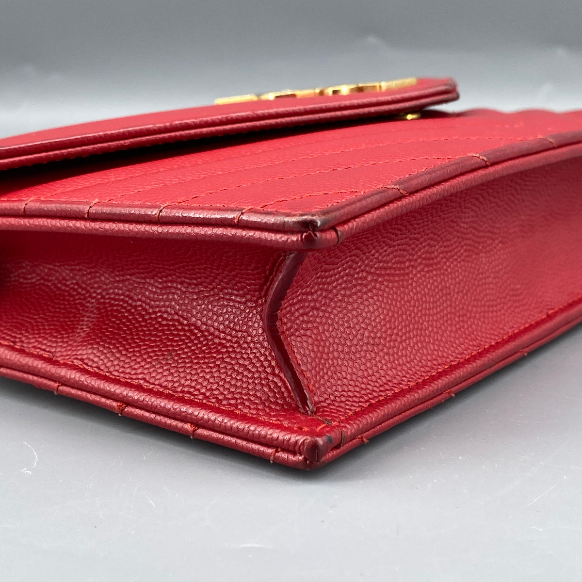 Saint Laurent Matelasse Chevron  Envelope Chain Wallet New Red