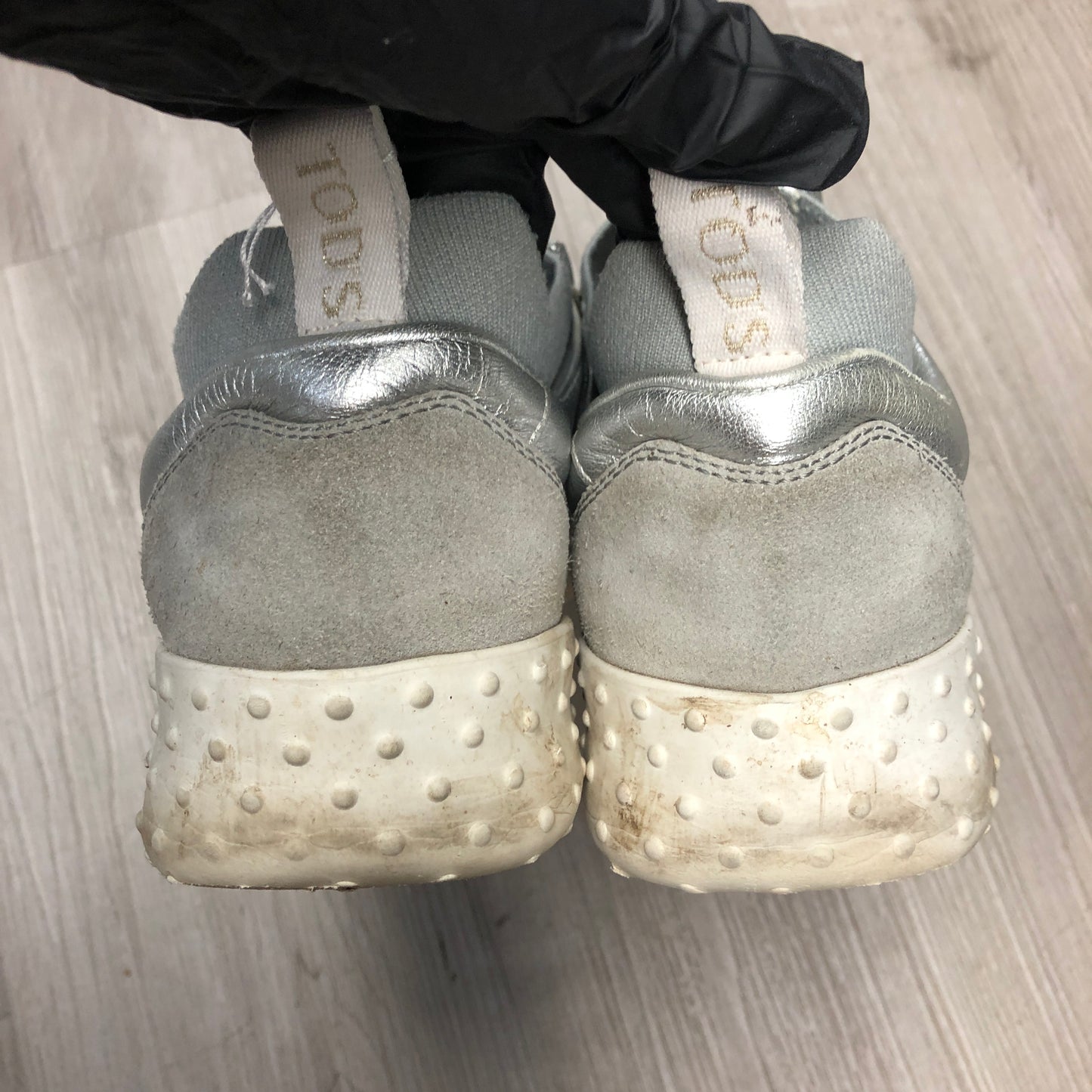Tod's Women's Silver Leather & Suede Sneakers Size 37.5