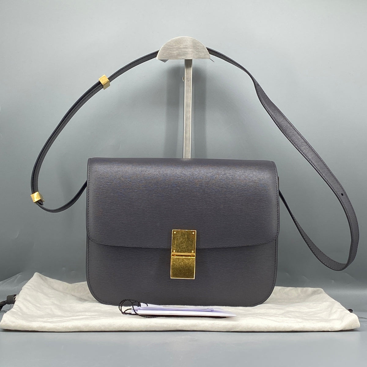 Celine Medium Liege Calfskin Classic Box Bag Deep Grey