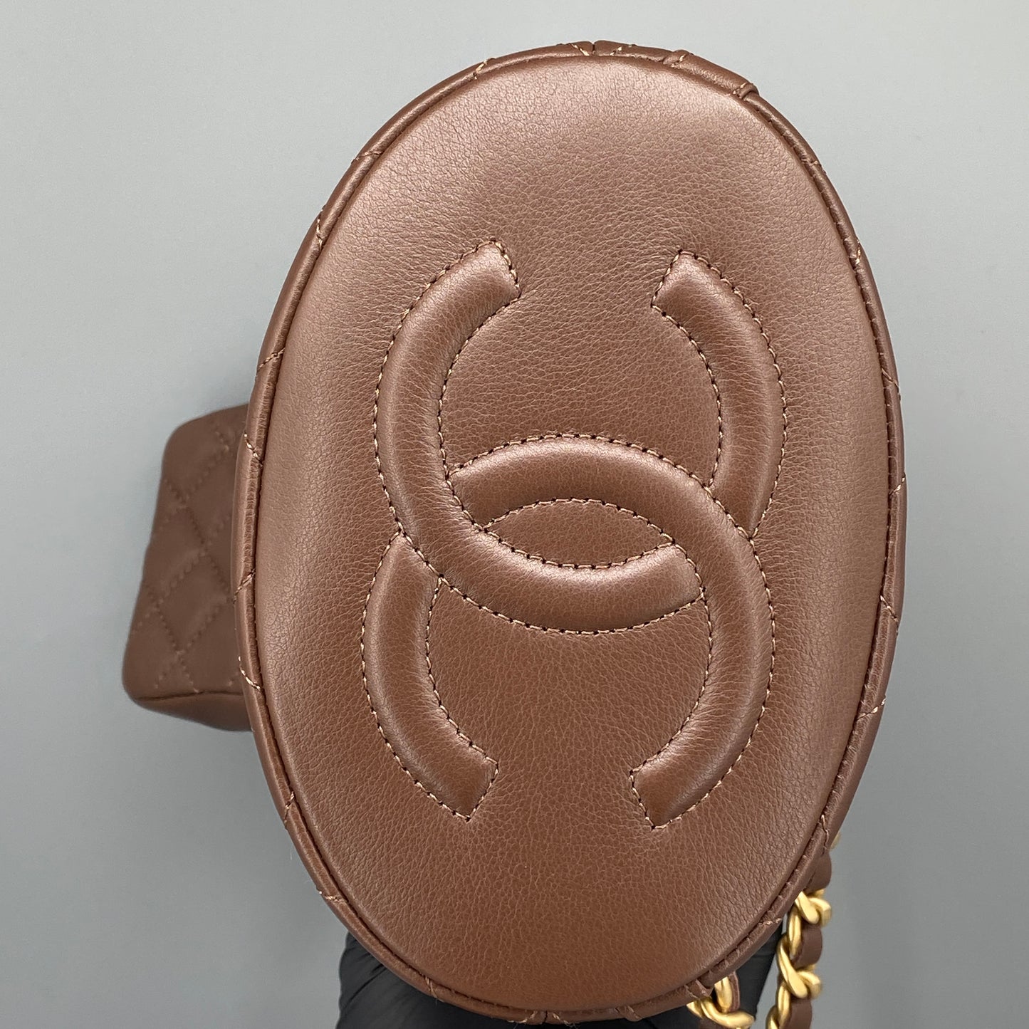 Chanel 23A Deep Brown Quilted Leather Mini Bucket Bag