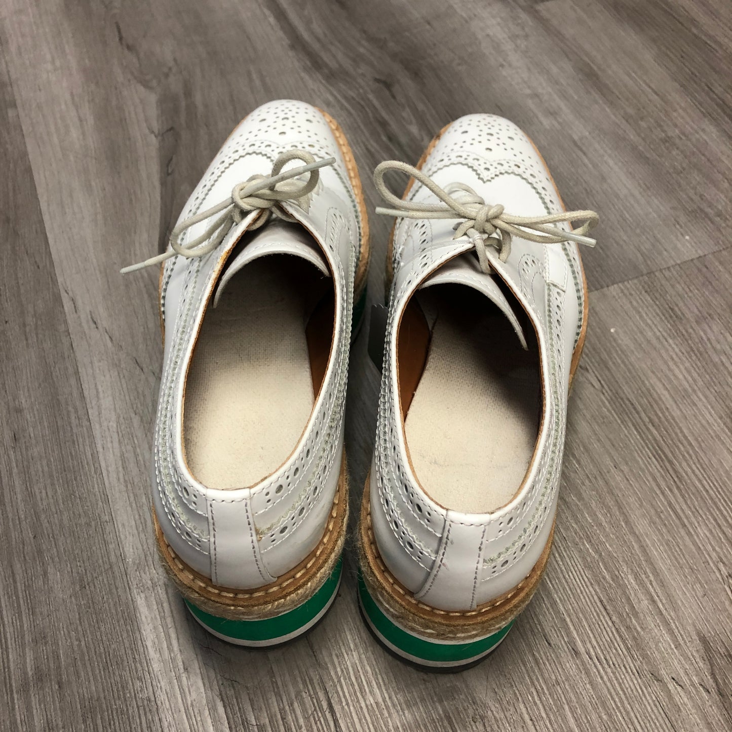 Prada Women's White Leather Brogue Platform Oxfords Size 36.5
