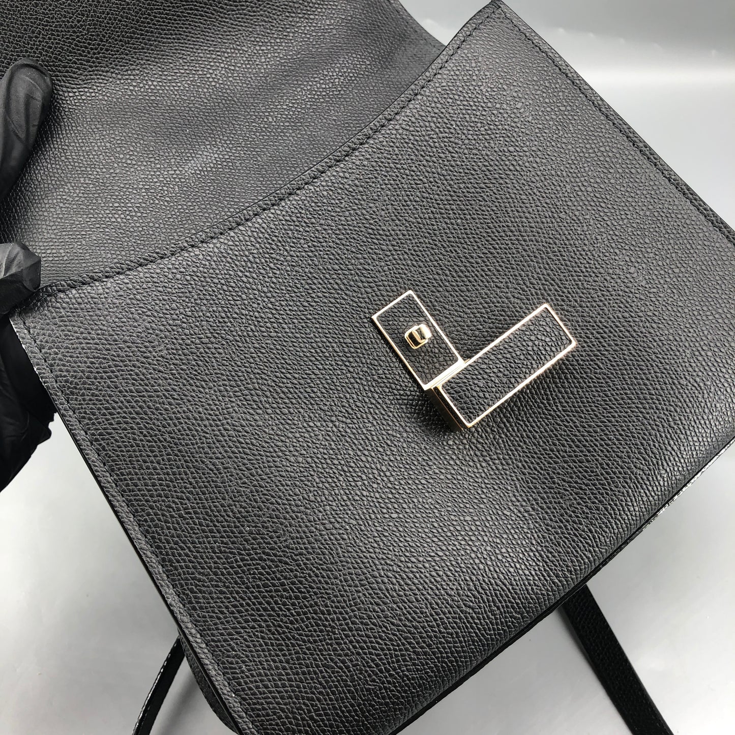 Valextra Iside Black Grained Calfskin Handbag