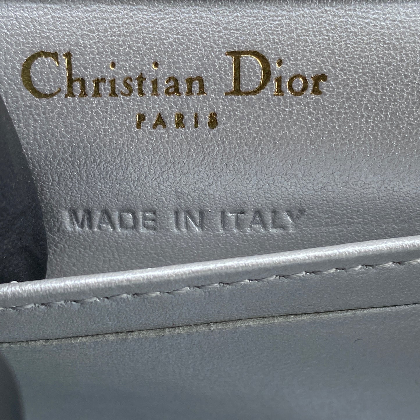 Christian Dior Mini Silver Metallic Pebbled Leather Shield Logo WOC Crossbody Bag