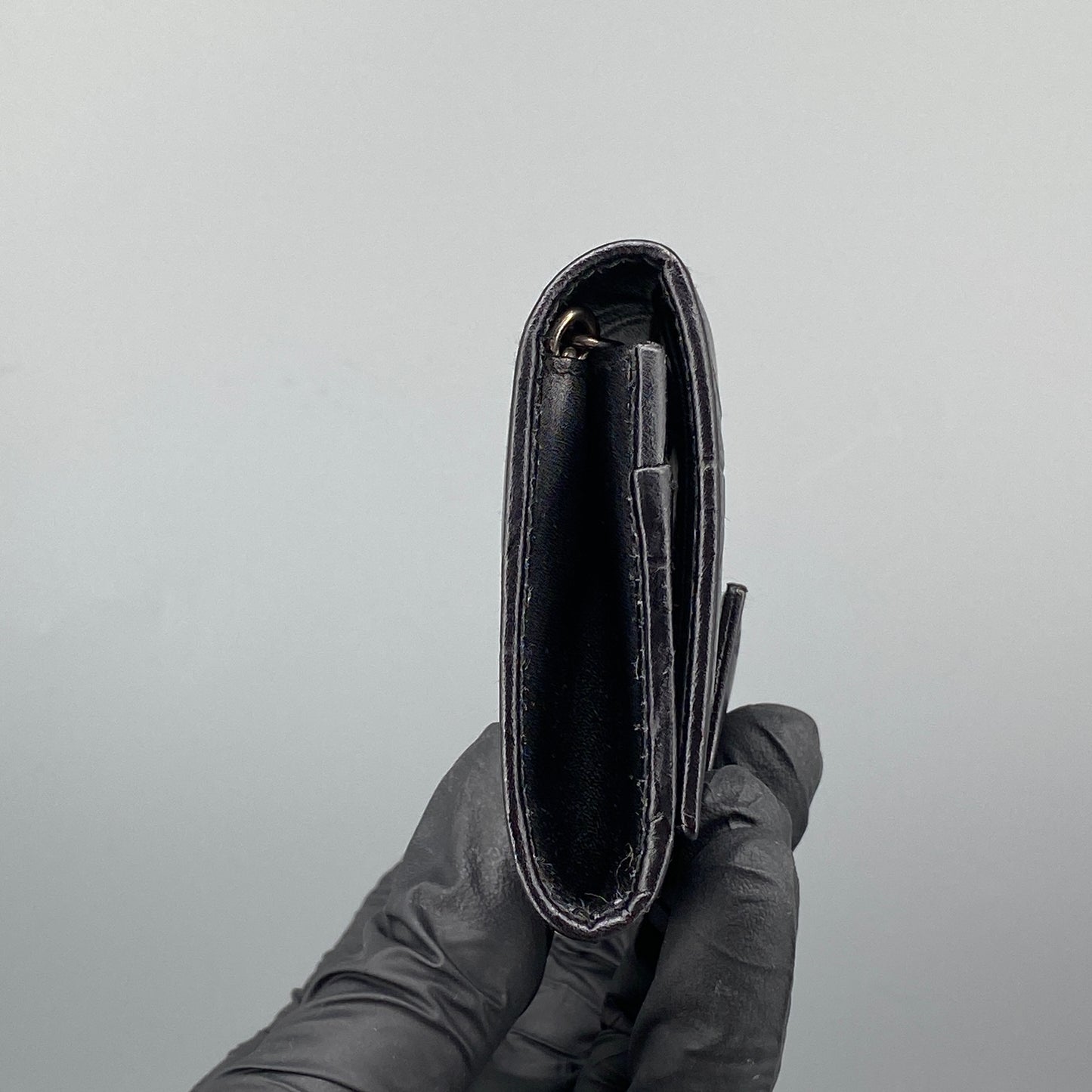 Ferragamo Black Embossed Gancini Short Wallet with Keyring