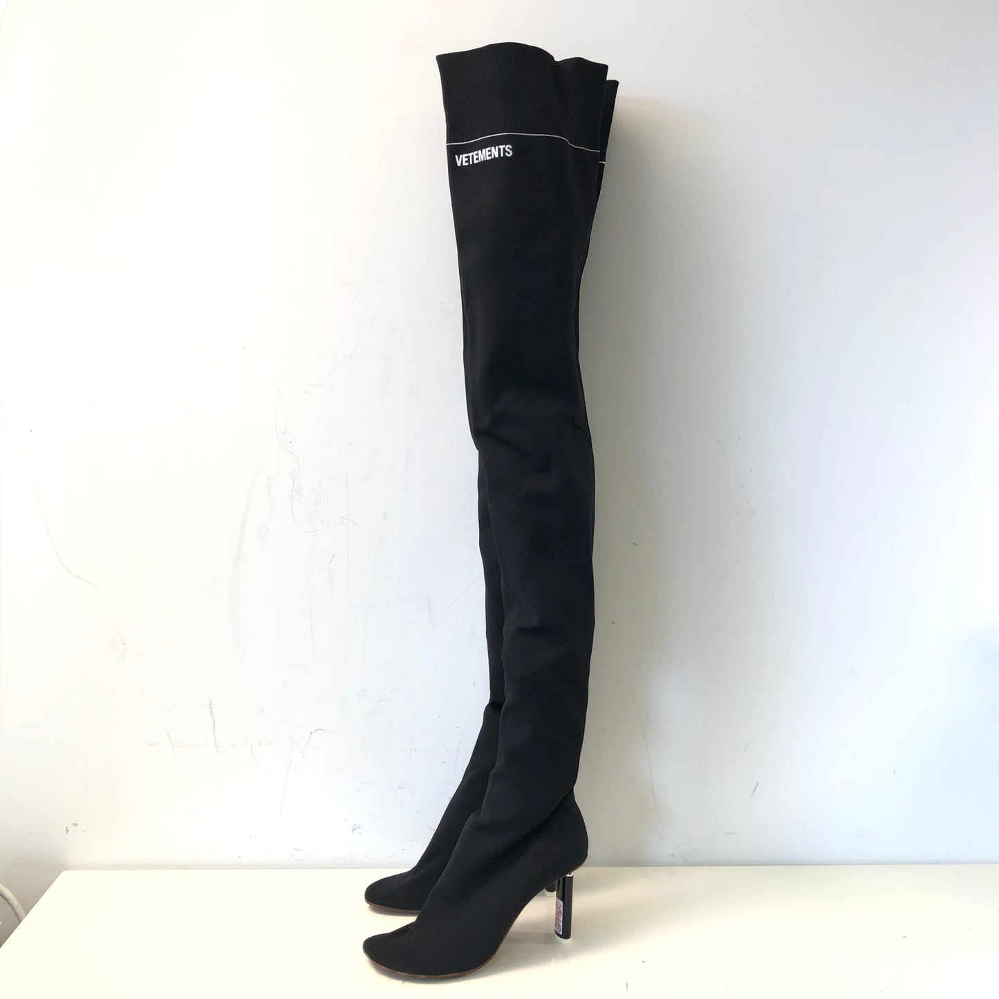 Vetements Black Over-the-Knee High Heel Boots Women's Shoes Size 38
