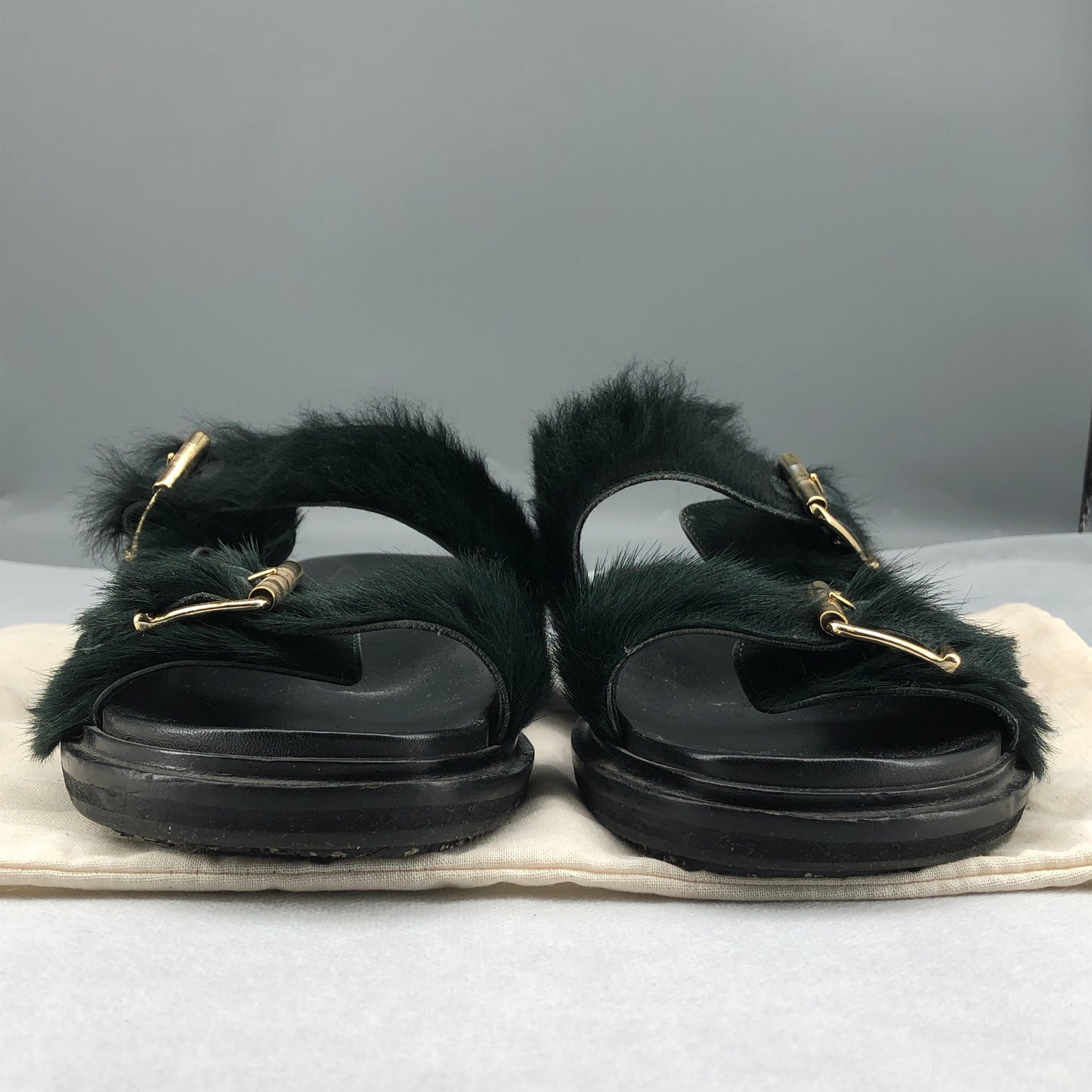 Marni Women's Fussbett Shearling Sandals 37 Green/Black