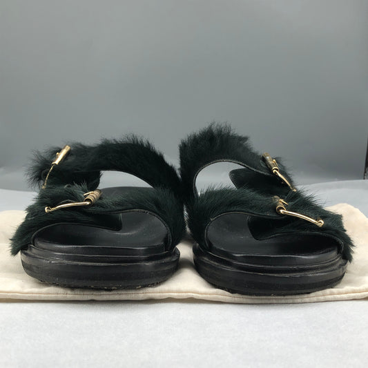 Marni Women's Fussbett Shearling Sandals 37 Green/Black