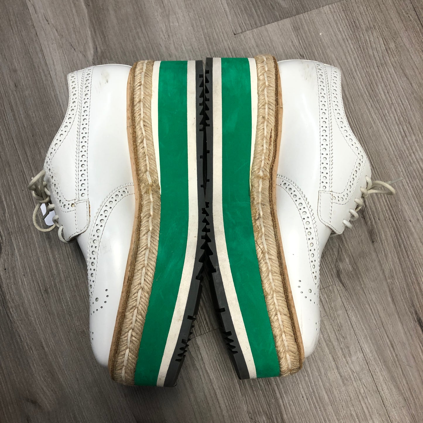 Prada Women's White Leather Brogue Platform Oxfords Size 36.5