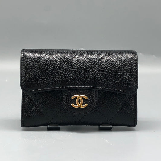 Chanel Classic Caviar Quilted Flap Card Holder Wallet Black