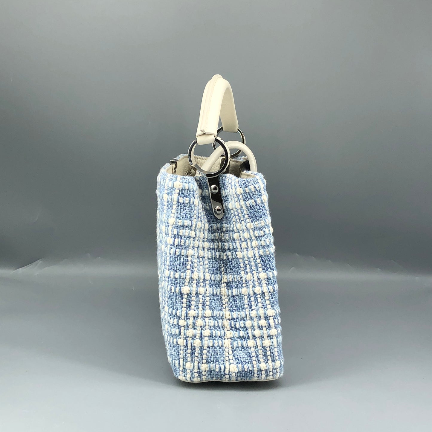 Louis Vuitton Limited Edition Capucines BB Handbag  White & Blue Tweed
