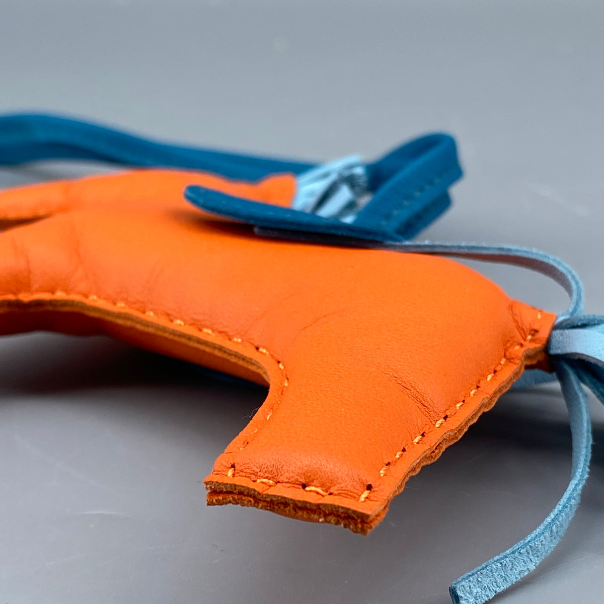 Hermes Rodeo Large Horse Bag Charm Orange & Blue Leather