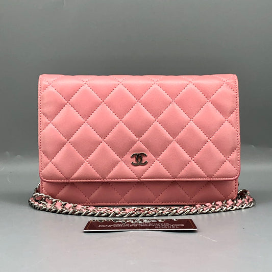 Chanel Light Pink Quilted Leather Wallet on Chain