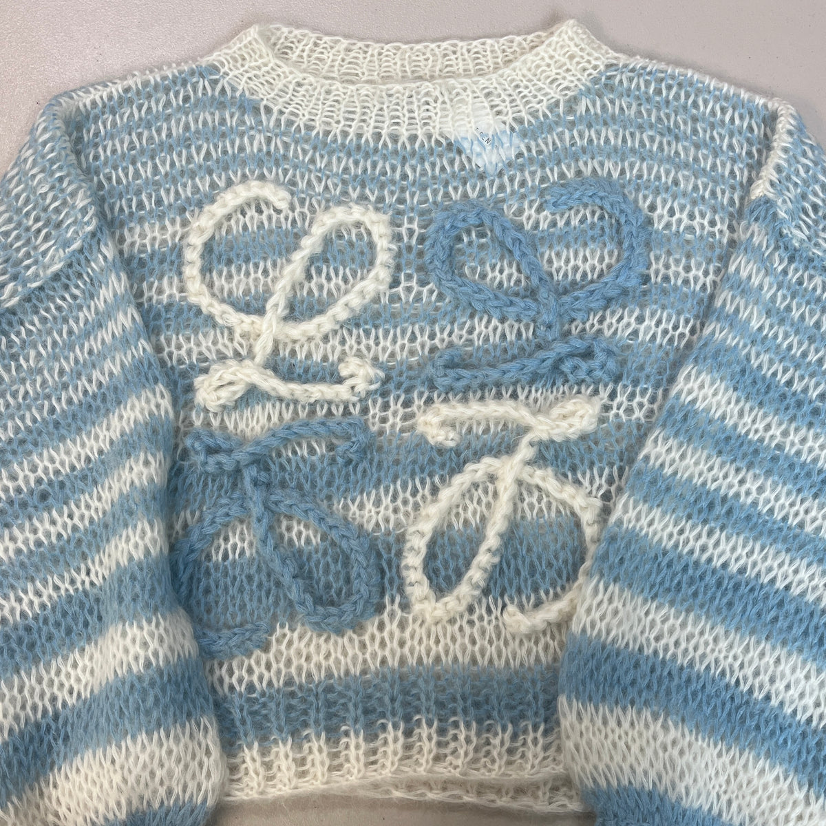 Loewe New Sky Blue Beige Striped Knit Sweater Size M