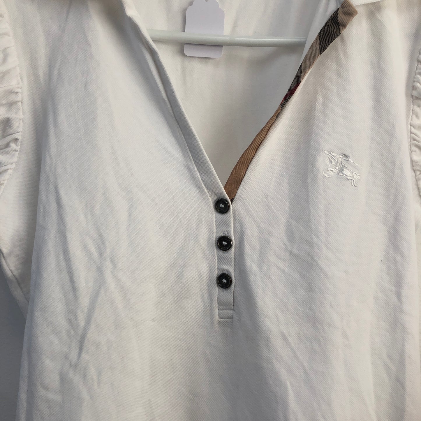 Burberry Puff Short Sleeve Polo Jersey Top Size S White