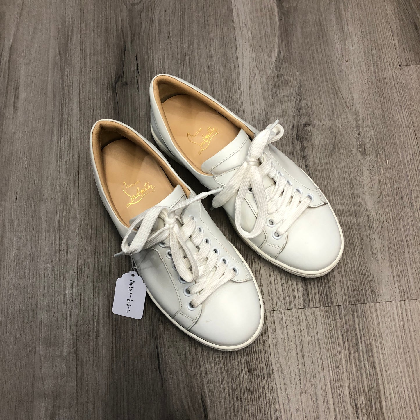 Christian Louboutin Women's White Calfskin Low Top Lace Up Sneaker Shoes 35.5