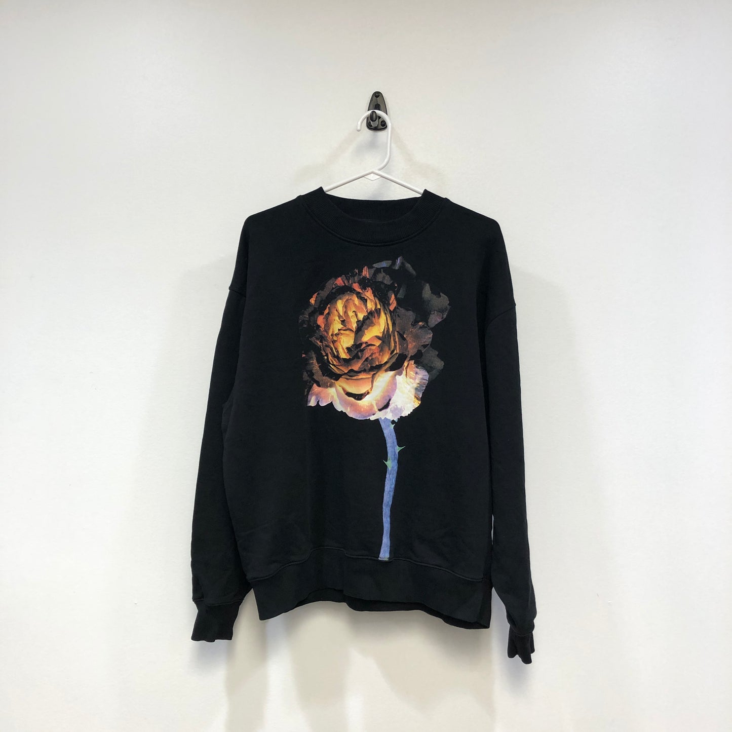 Acne Studios Black Floral Print Crew Neck Sweatshirt XS