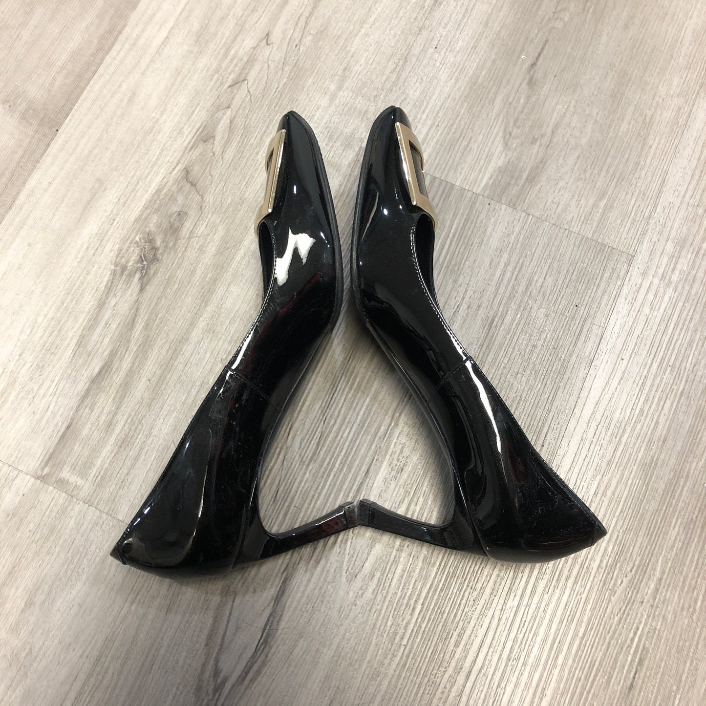 Roger Vivier Patent Leather Square Buckle Block Heel Pumps Shoes 36.5 Black